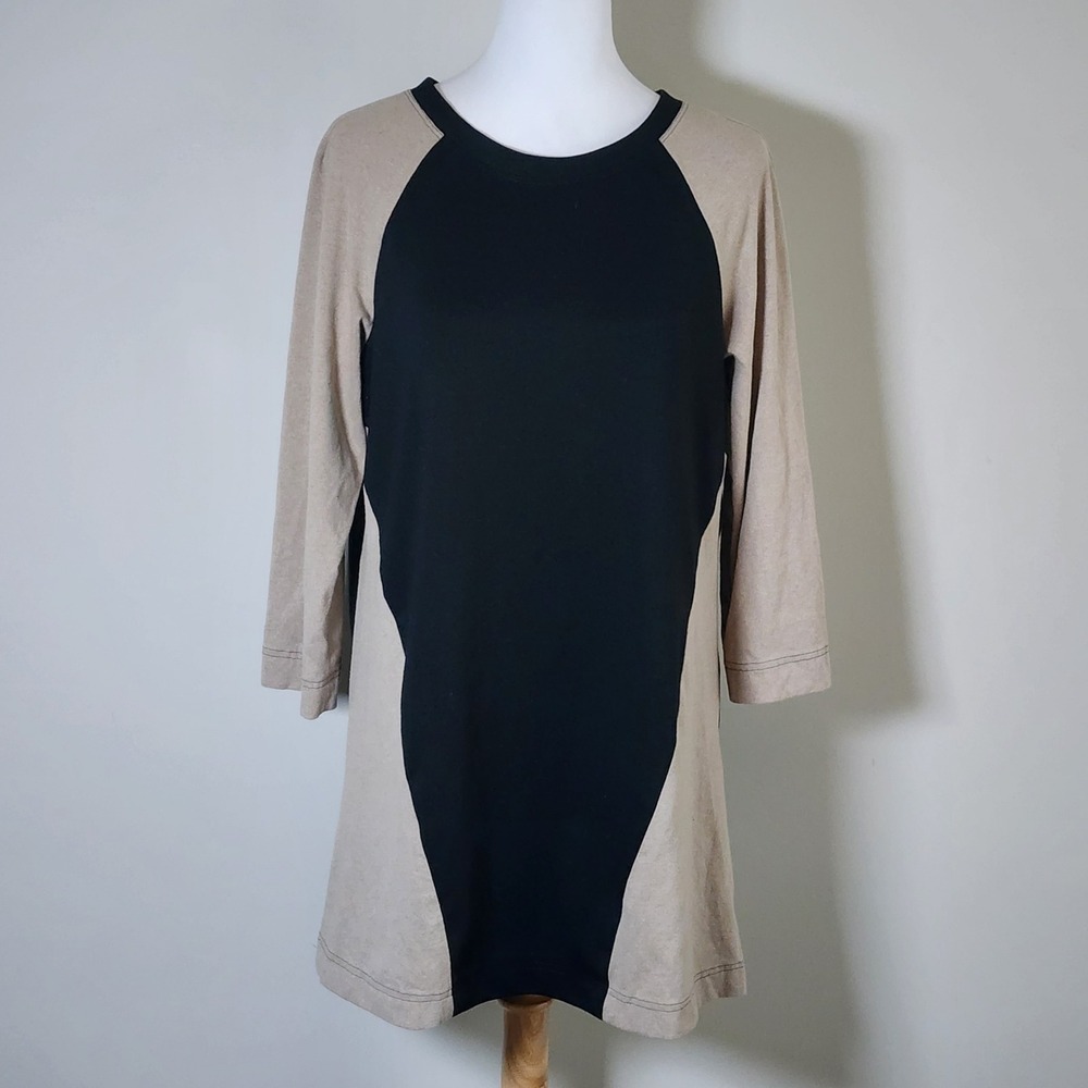 Colorblock Tunic‎ Womens Large Black Tan Raglan Sleeve Casual Mod Handmade Dress